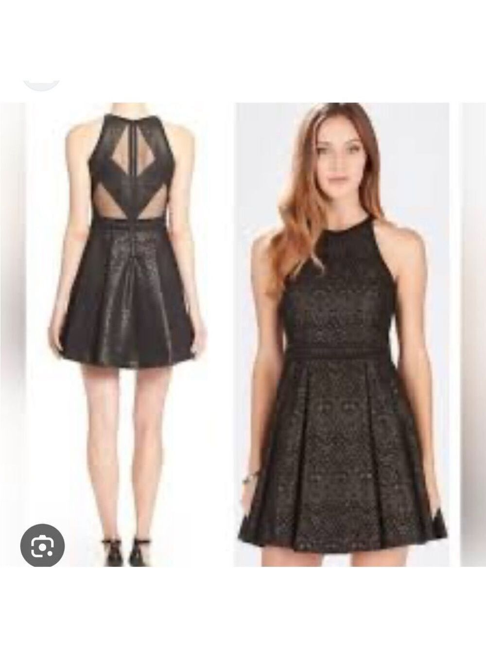 Parker Milana fit and flare black and gold metallic dress Size M